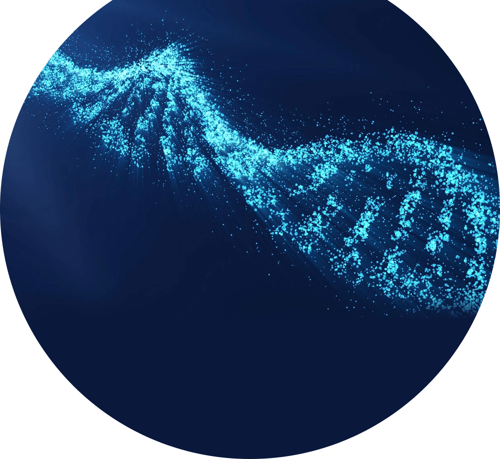 heroooto Glowing blue DNA strand on dark background.